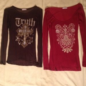 2 sheer sparkly long sleeve tops!