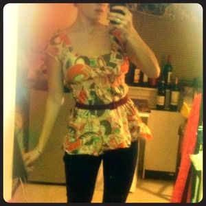 Graphic Print Cotton Babydoll Top