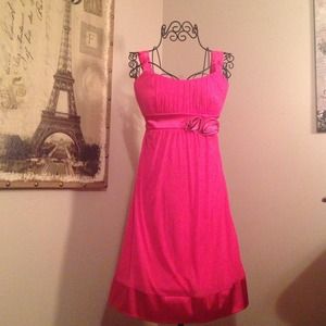 Pink flower accent dress.