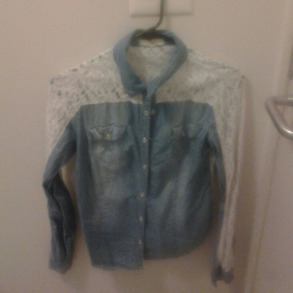 Half lace half jean dress shirt