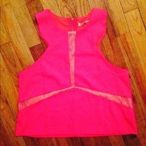 Neon pink and nude mesh top