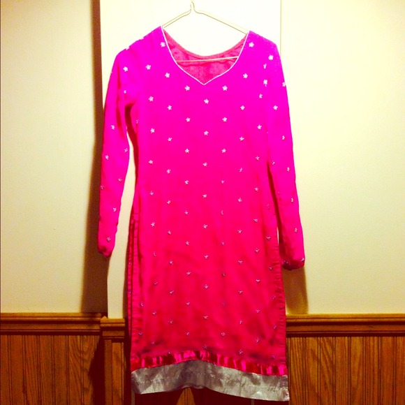 Hot pink Indian dress short sleeve 3 peace - Picture 1 of 3