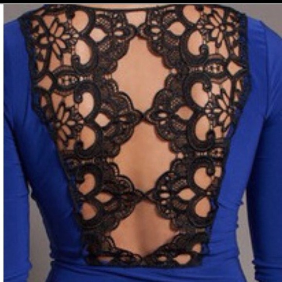 Royal blue bodycon dress with crochet back.