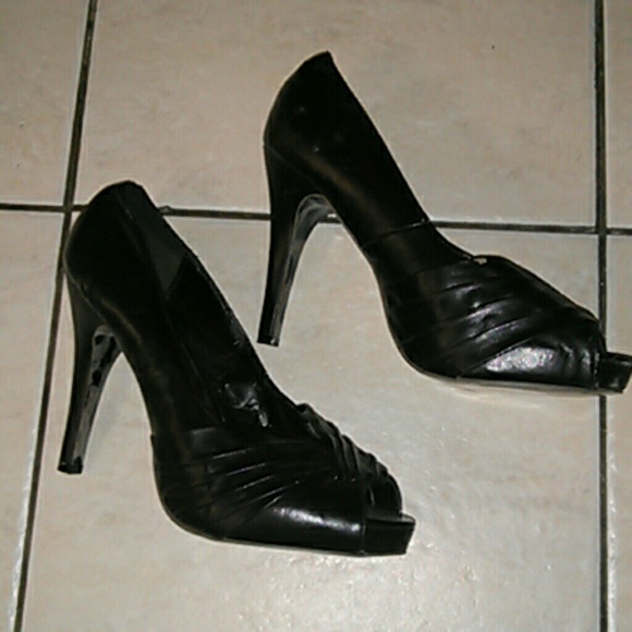 Black open-toe pumps