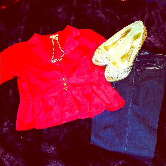 🎀Red short sleeve blazer🎀 - Picture 1 of 4