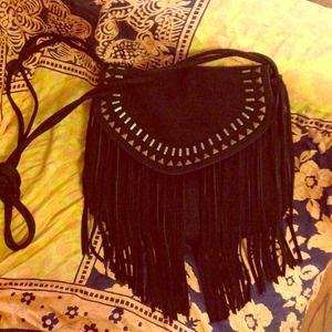 **HOLD** Leather American Eagle Black Fringe Purse