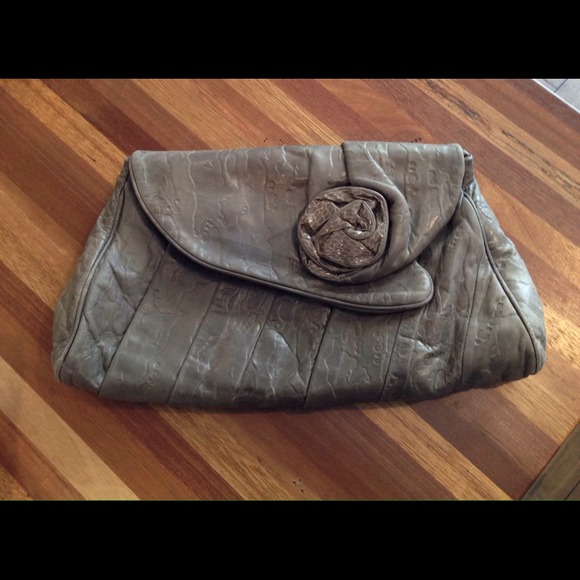Vintage grey clutch with rosette- made by Viva
