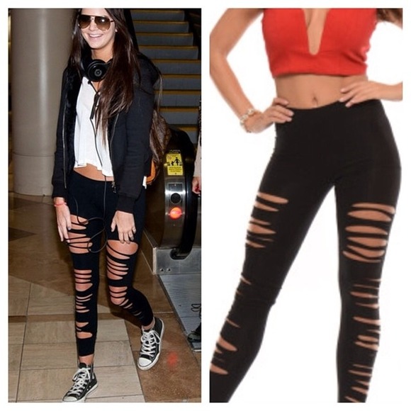 Black ripped cut off leggings
