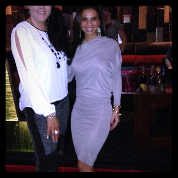 BCBG assymetric bodycon long sleeve dress