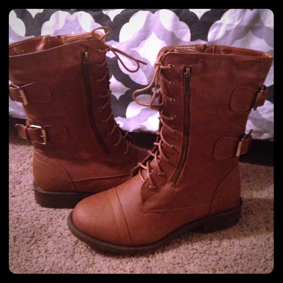 Brown combat boots