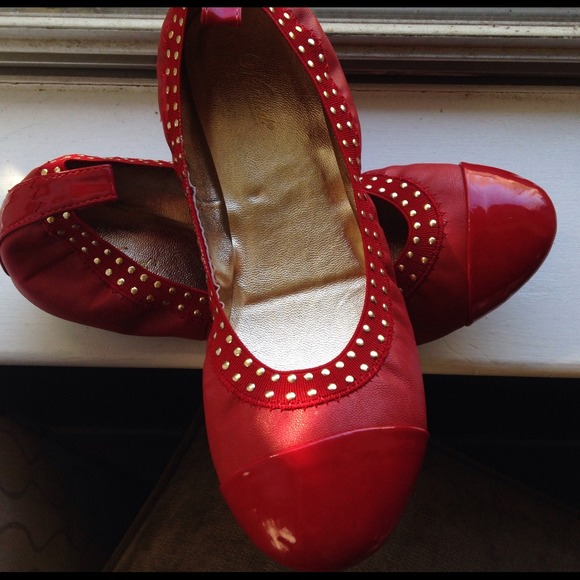 ::SOLD:: RUBY SLIPPERS Red Studded Ballet Flats - Picture 2 of 3