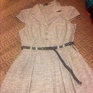 Denim, A-line, belted, collar dress