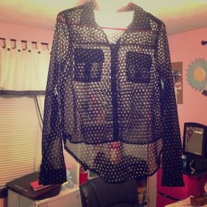 Sheer polka dot button down