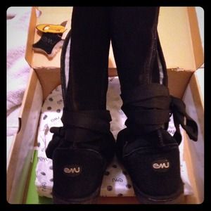 EMU black ribbon tie boots