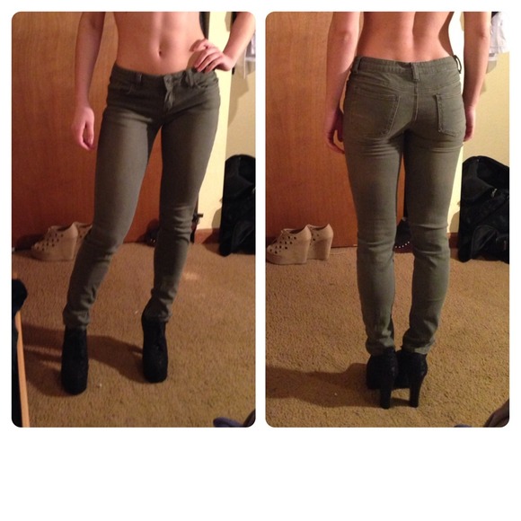 Pants - Olive green jeans