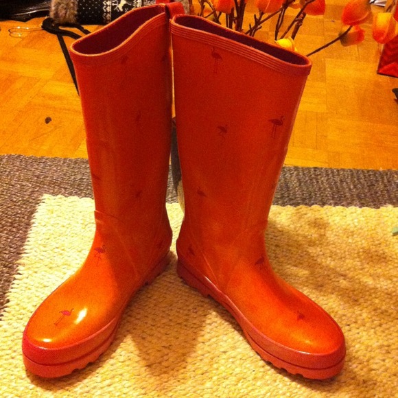 SOLD! Only $29! Jcrew Orange flamingo rainboot - Picture 2 of 4