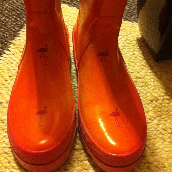 SOLD! Only $29! Jcrew Orange flamingo rainboot - Picture 3 of 4