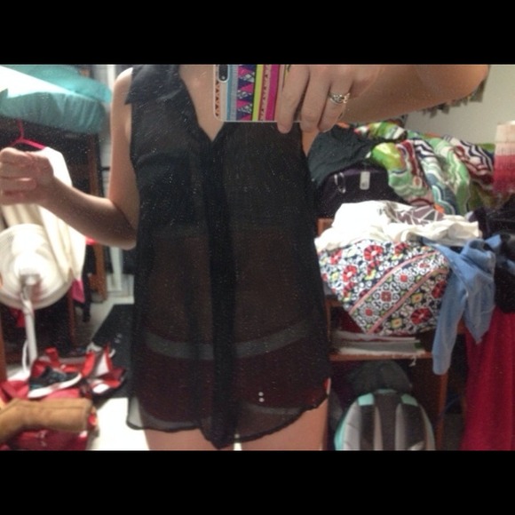 Black button up sheer tank size S!