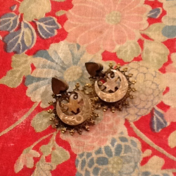 Vintage moon-star and heart earrings - Picture 2 of 2