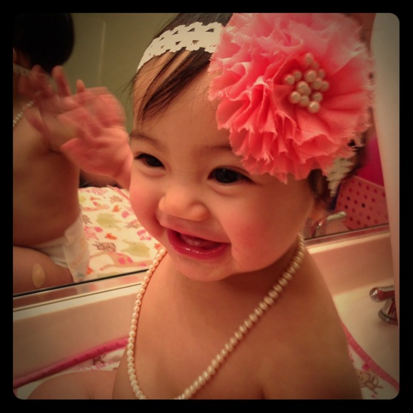 Headband peach & pearls