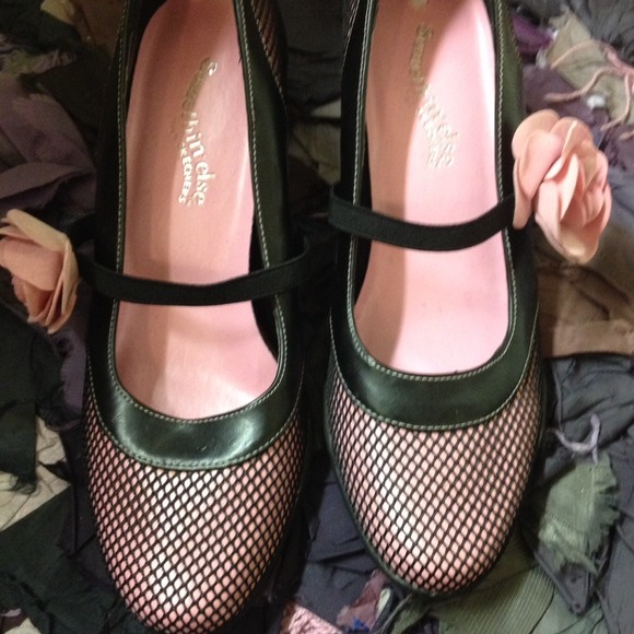 Pink and black heels Mary Janes style