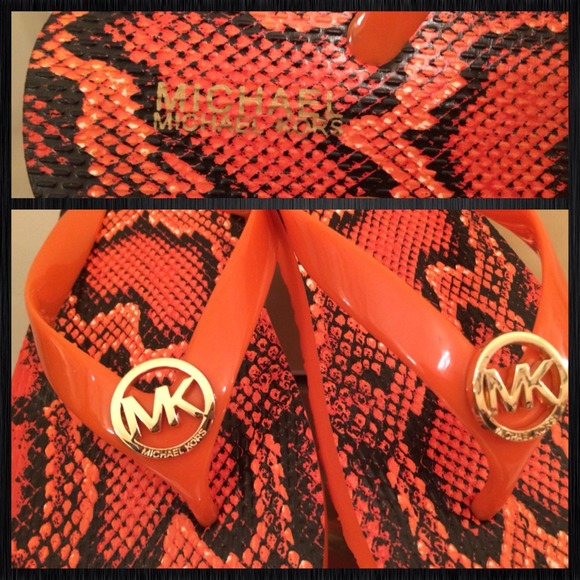 Michael Kors Tangerine Cobra Printed Flip Flops - Picture 2 of 4