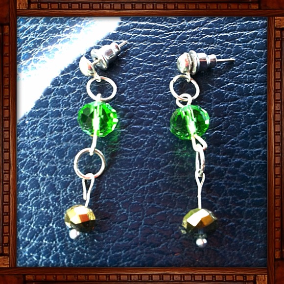 Gold & Green Post Earrings - Picture 2 of 3