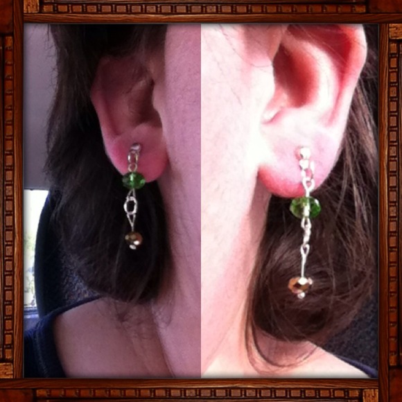 Gold & Green Post Earrings - Picture 3 of 3