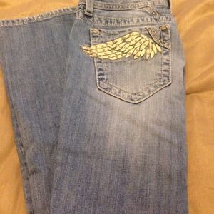 Miss Me white leather/studded wing jeans