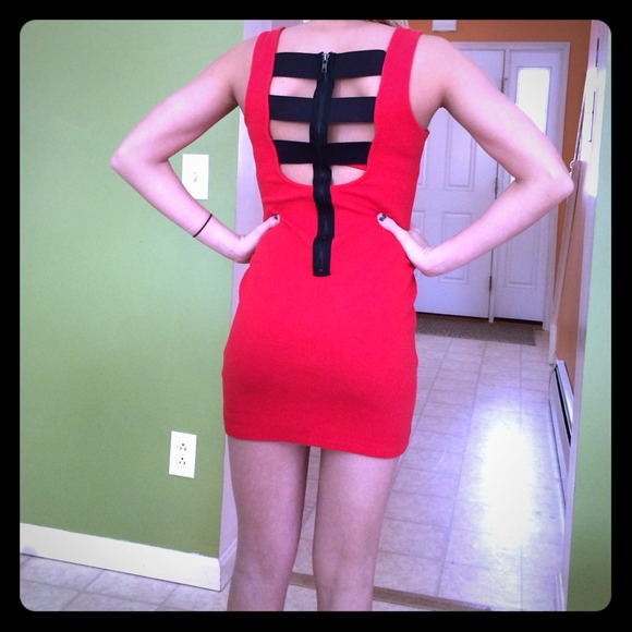 Black and red, cage detail dress