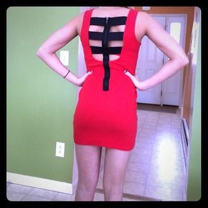 Black and red, cage detail dress