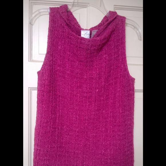 Hot Pink Sleeveless Cowl Neck Sweater Top