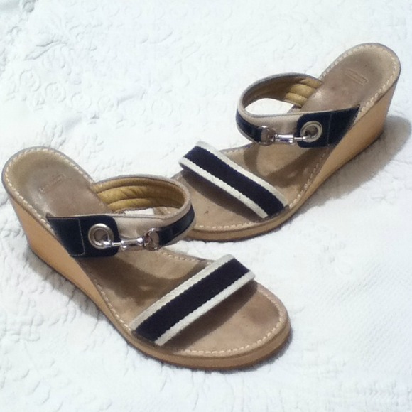 Coach Camilla Wood Wedge, Canvas & Leather Straps