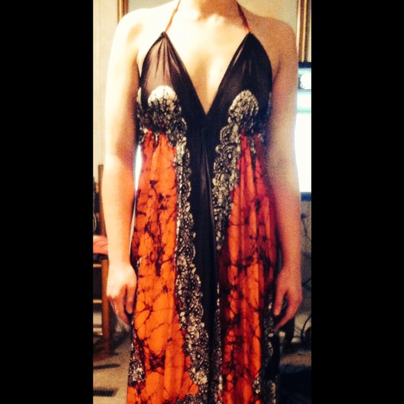 Advance Apparels halter printed dress, 100% silk.