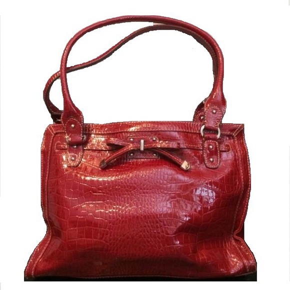 Handbags - Red crocodile printed handbag