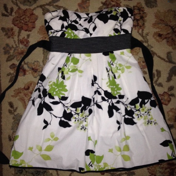 White, black and green homecoming dress