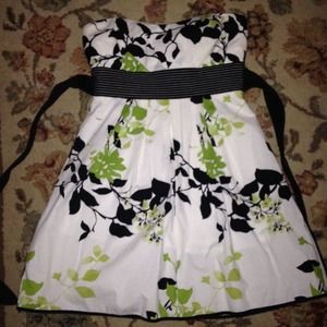White, black and green homecoming dress