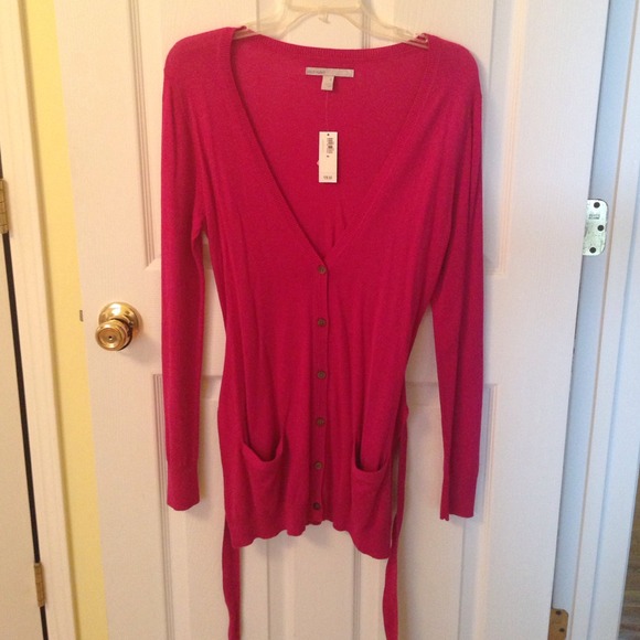 SOLD in bundle! Hot pink long cardigan with belt! - Picture 1 of 3