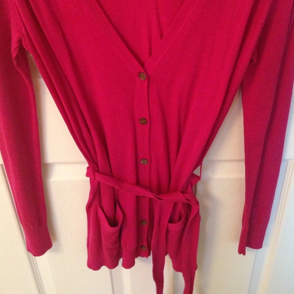 SOLD in bundle! Hot pink long cardigan with belt! - Picture 2 of 3