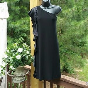 AVAILABLE !Black dress w/side satin ruffle