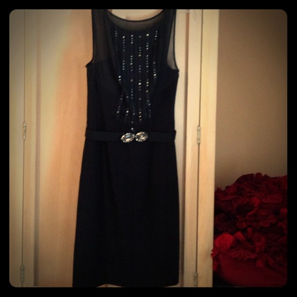 BCBG MAX AZRIA jeweled mesh bin belted dress
