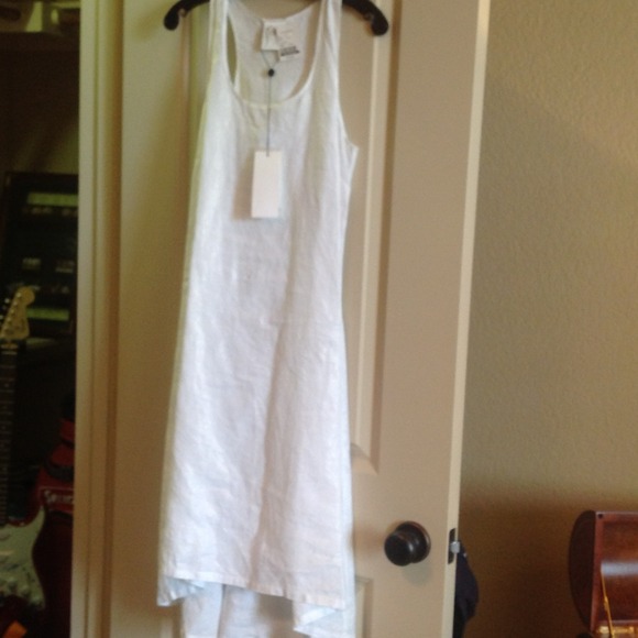 White shimmer linen dress