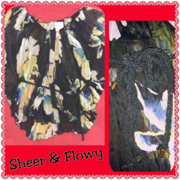Sheer Batwing like Floral Blouse