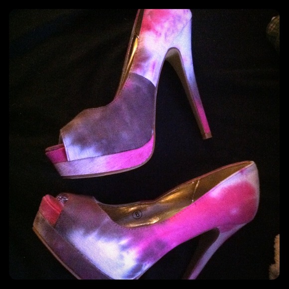 Pink, purple and white heels