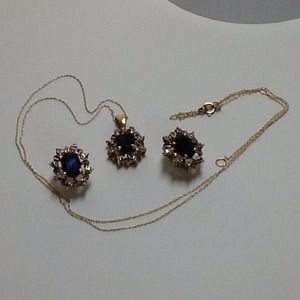 Earrings and necklace. Sapphire and diamonds.