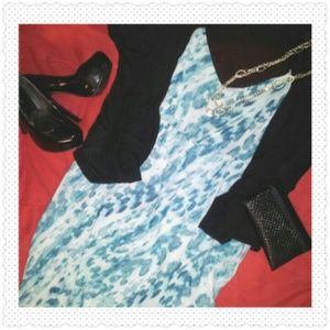 Sheer Teal & White Print Dress