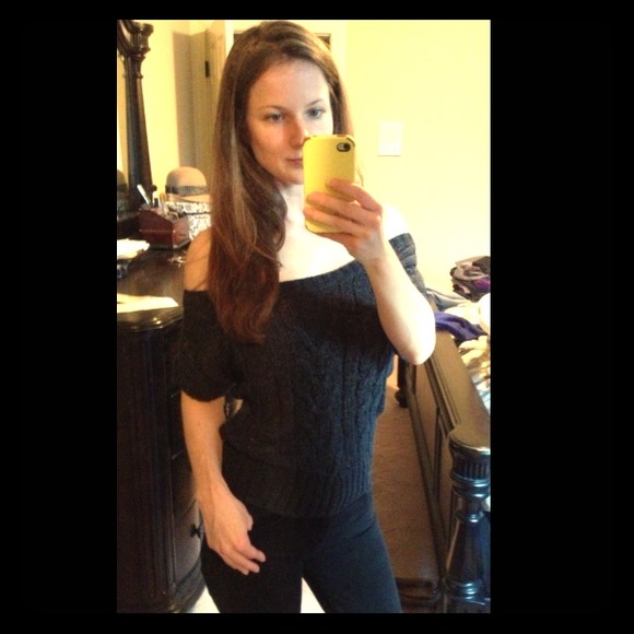 Aerie Knit Top Navy Off The Shoulder