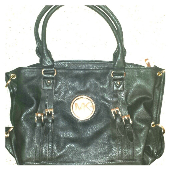 Michael Kors Black Leather Bag W/Gold Accents