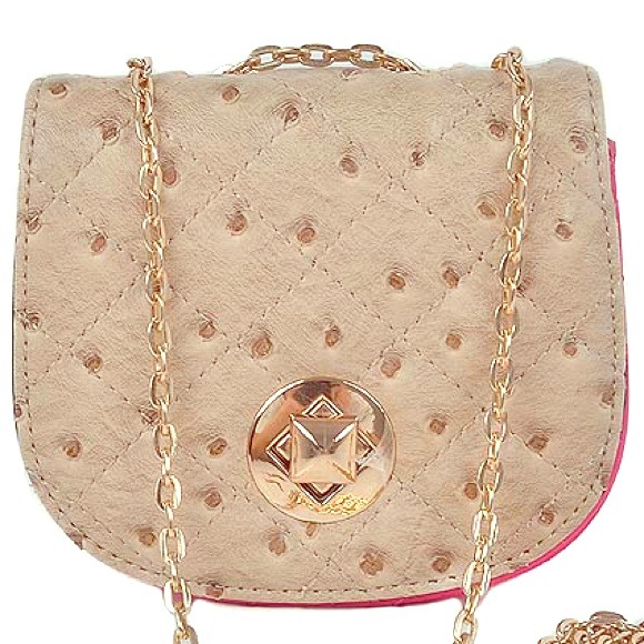 Beige & Pink Chain Clutch Bag