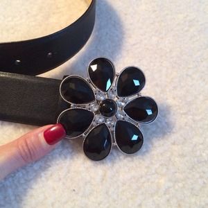 BUNDLED Black leather belt w jewel buckle